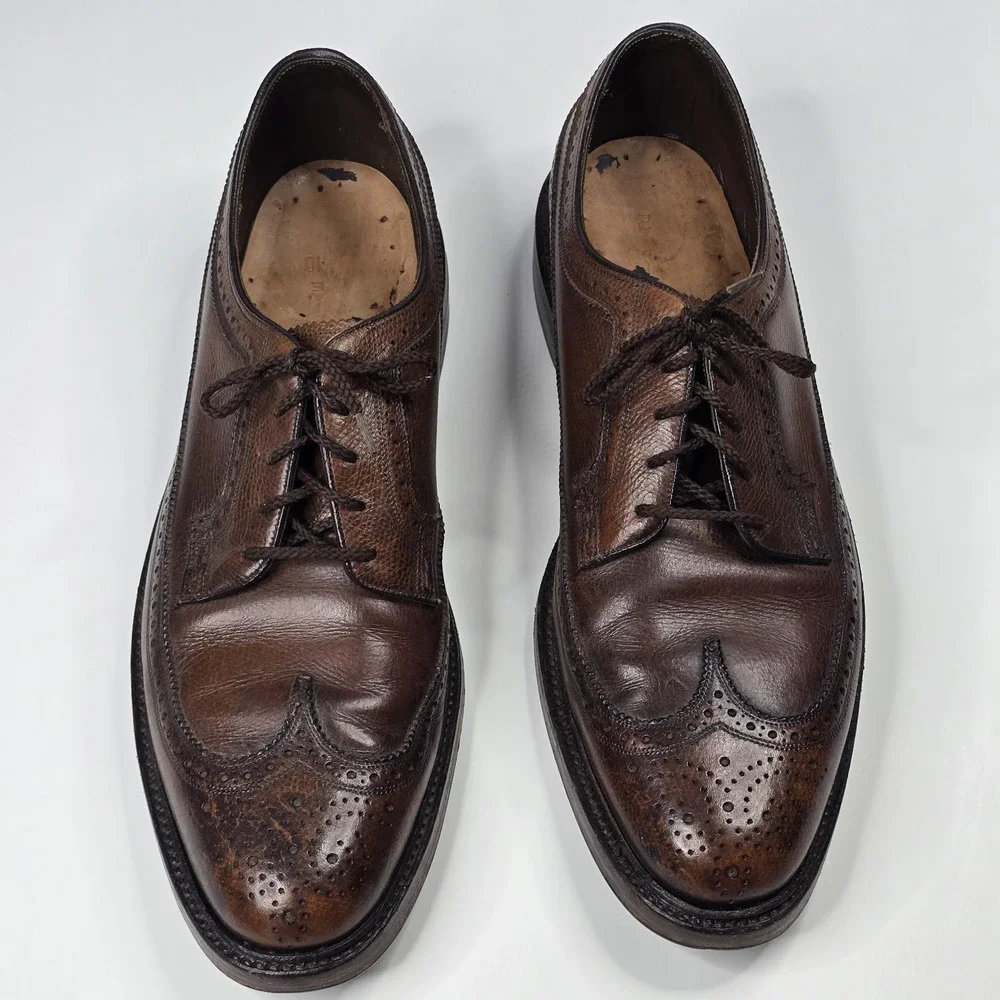 Vintage Imperial Florsheim 12 Brown Pebbled Leather Lace Up Wing Tip Dress Shoes